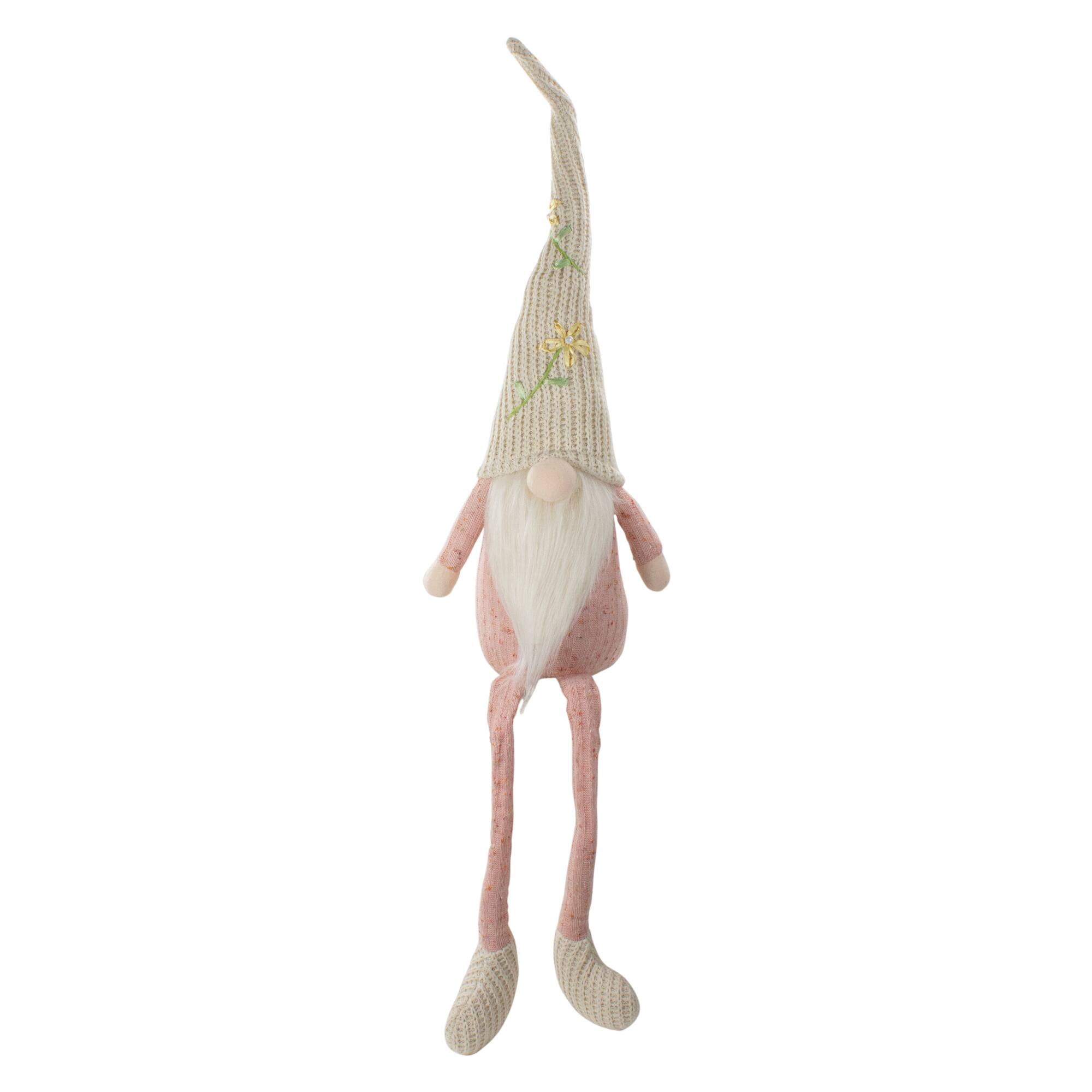 29" Pink & Cream Sitting Gnome with Knitted Hat Figure